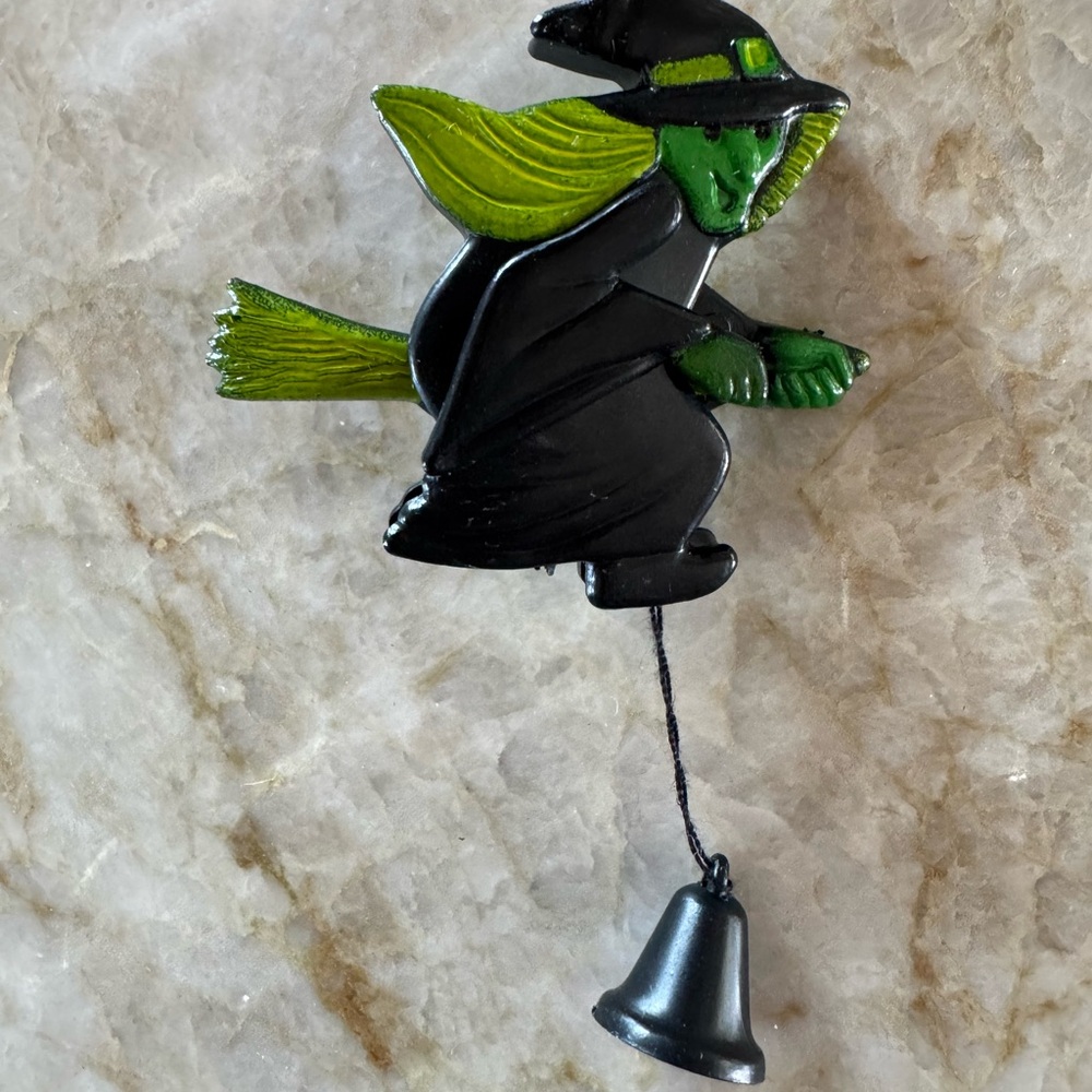 Halloween Green and Black Witch Brooch
